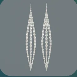 A pair of long, narrow silver drop earrings